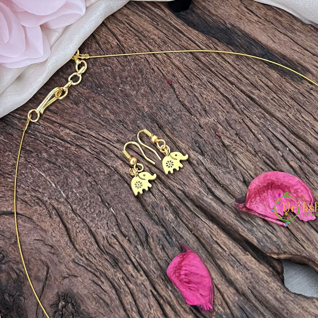 Vriksham Gold Look Alike 5 Elephant Pendant Invisible Chain-G18419