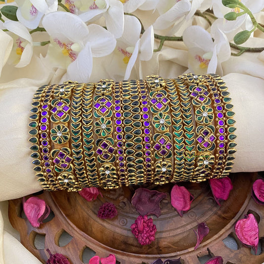 Vriksham Silk Thread Kundan Bridal Bangle Set-Green & Purple-G16238