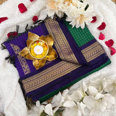 Dark Green With Purple Border-Vairaoosi Podi Kattam-Kalyani Cotton Saree - VS3447