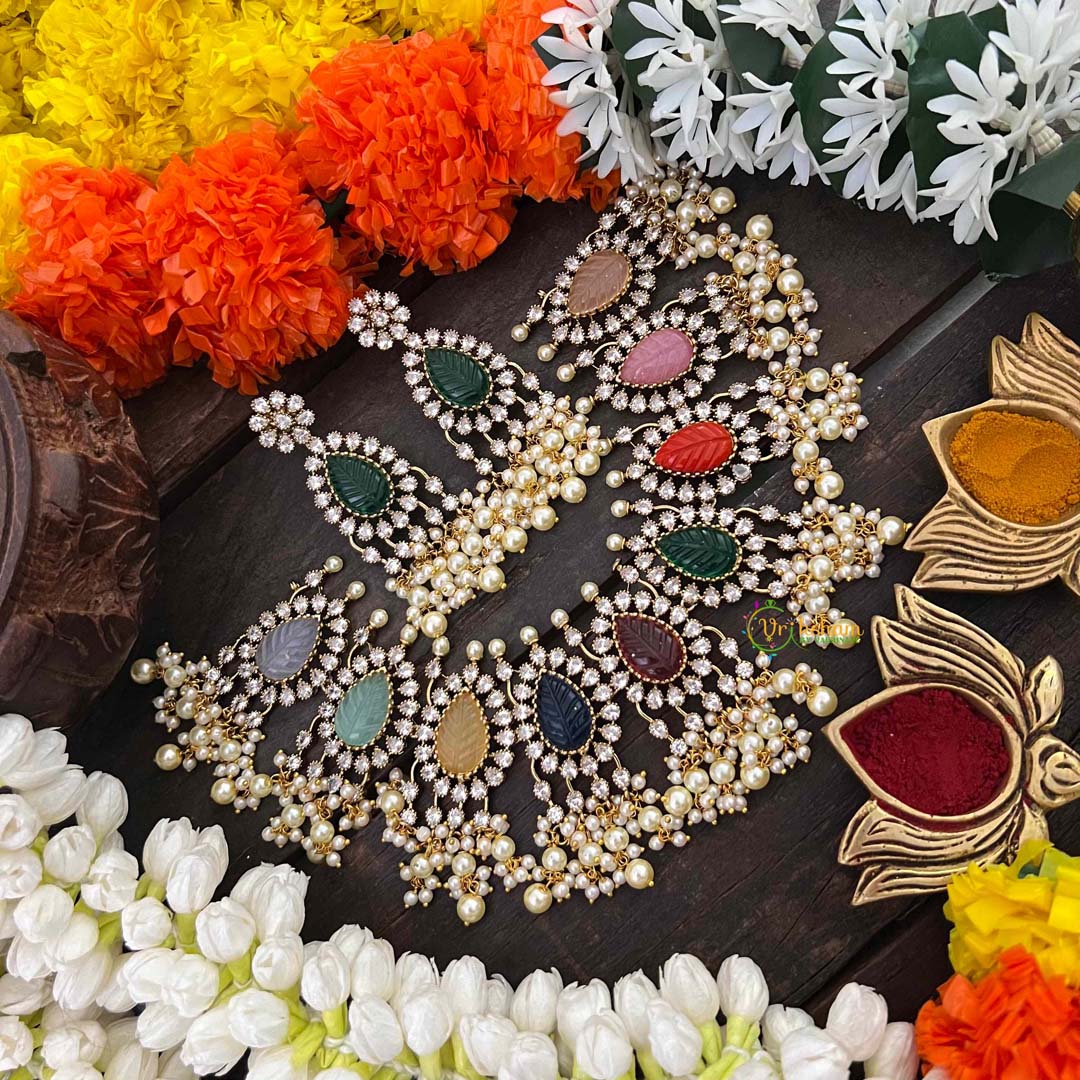 Vriksham Victorian AD Zircon Festive Rainbow Stone & Pearl Cluster Guttapusalu Short Neckpiece-VV2022