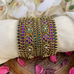 Vriksham Silk Thread Kundan Bridal Bangle Set-Green & Purple-G16238