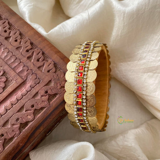 Lakshmi Coin Silk Thread Kundan Kada Bangle-Red-Square-G12220