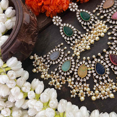 Vriksham Victorian AD Zircon Festive Rainbow Stone & Pearl Cluster Guttapusalu Short Neckpiece-VV2022