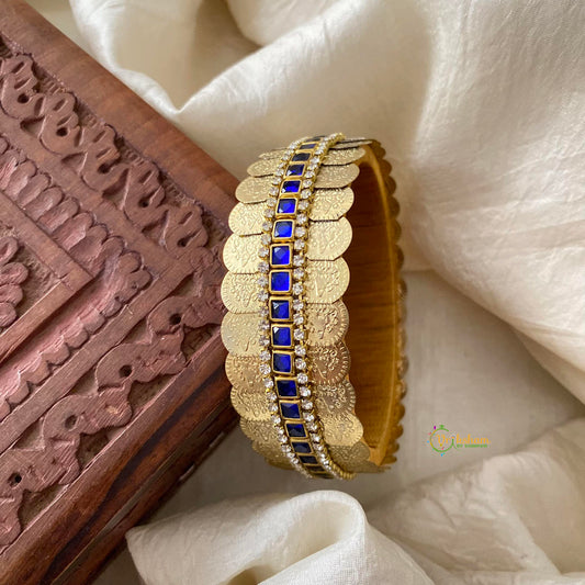 Lakshmi Coin Silk Thread Kundan Kada Bangle-Dark Blue-Square-G12217