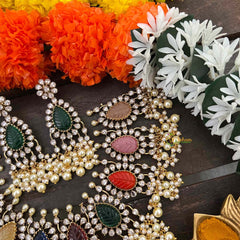 Vriksham Victorian AD Zircon Festive Rainbow Stone & Pearl Cluster Guttapusalu Short Neckpiece-VV2022