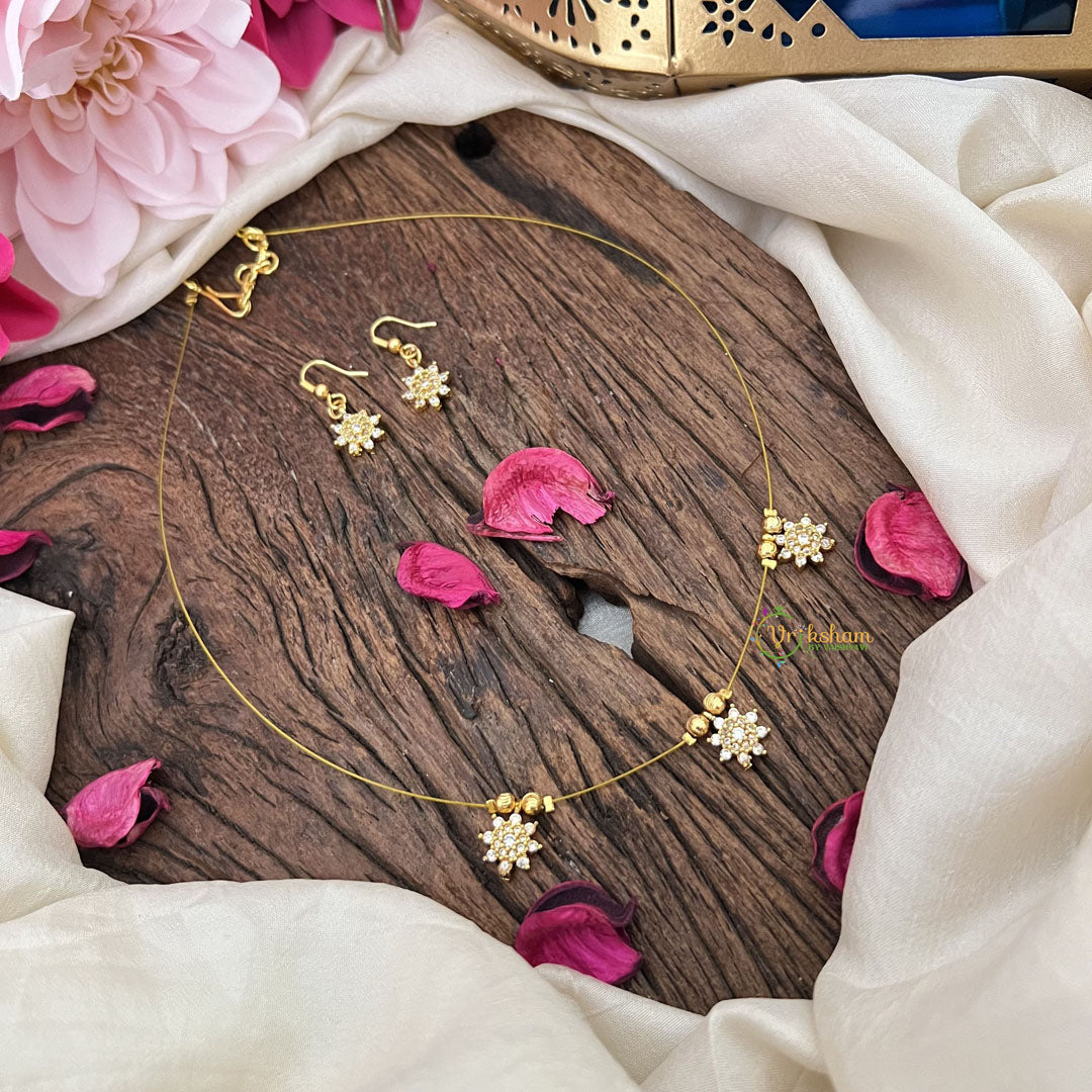 Vriksham Floral AD Stone 3 Pendant Invisible Chain-G18421