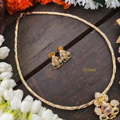 Vriksham Premium Ganesha AD Stone Pendant Hasli Choker-Pastel Pink-G22205