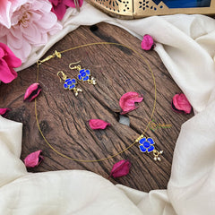 Vriksham Exquisite Floral Pendant Invisible Chain-Blue-G18415