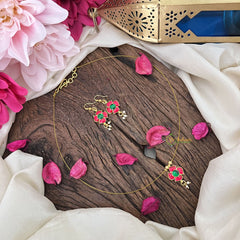 Vriksham Exquisite Floral Pendant Invisible Chain-Red Green-G18416