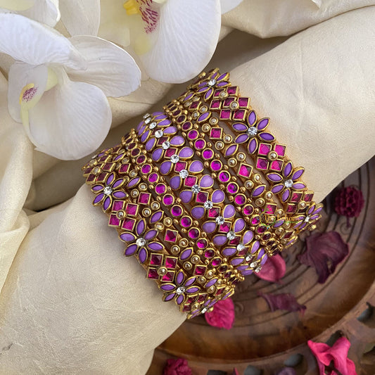 Vriksham Silk Thread Kundan Bridal Bangle Set-Lavender & Rani Pink-G16249