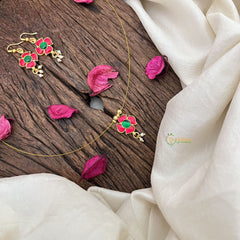Vriksham Exquisite Floral Pendant Invisible Chain-Red Green-G18416