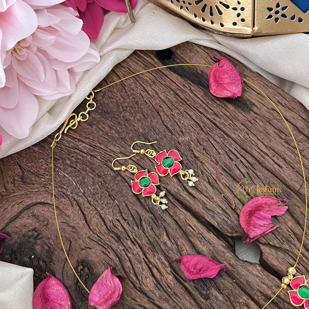 Vriksham Exquisite Floral Pendant Invisible Chain-Red Green-G18416