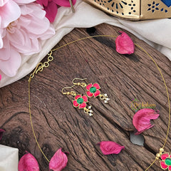 Vriksham Exquisite Floral Pendant Invisible Chain-Red Green-G18416
