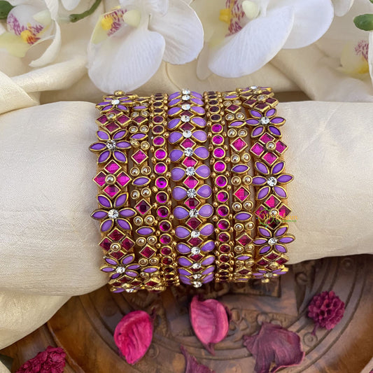 Vriksham Silk Thread Kundan Bridal Bangle Set-Lavender & Rani Pink-G16249