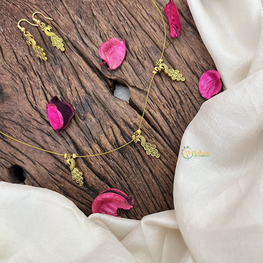 Vriksham Gold Look Alike 3 Peacock Pendant Invisible Chain-G18411