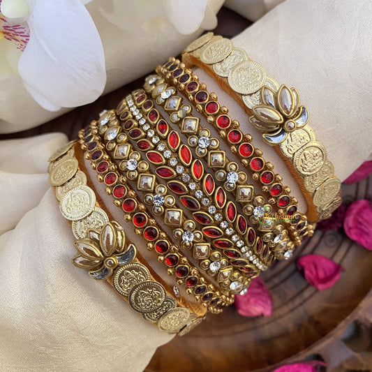 Vriksham Silk Thread Kundan Bridal Bangle Set-Coin-Red-G16239