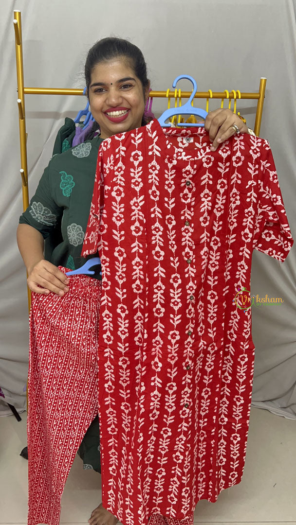 Vriksham Printed Co-ord Set-Red-VS4420