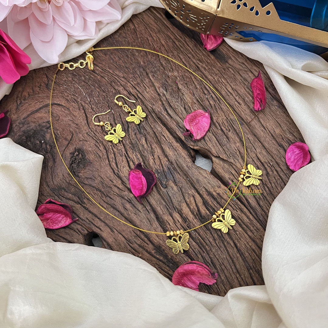 Vriksham Gold Look Alike 3 Butterfly Pendant Invisible Chain-G18412