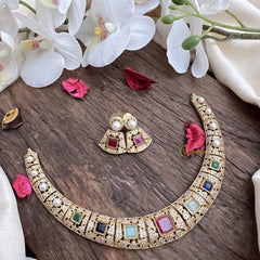 Vriksham Exquisite AD Stone Hasli Choker-Multicolor-G16304