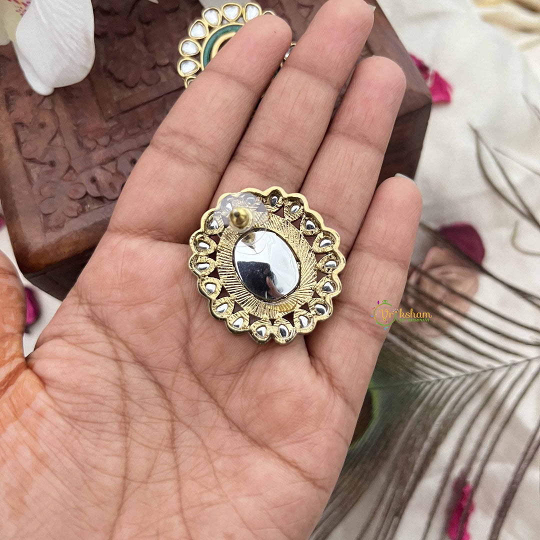 Vriksham Traditional Oval Green Kundan Stud Earrings-G20145