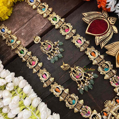 Vriksham Premium Gold Look Lord Vishnu Dashavatara Enamel Temple Haram-Green Bead-(First Quality)-G22201