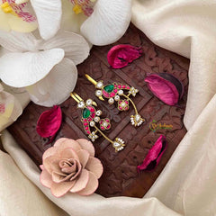 Vriksham Classic Parrot Style Pearl Detailing Kundan Jadau Bugadi-Red White & Green-J4150