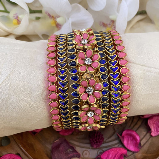 Vriksham Silk Thread Kundan Bridal Bangle Set-Pastel Peach & Royal Blue-G16248