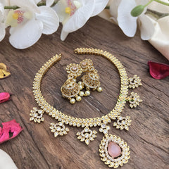 Vriksham Designer Gold Look Alike AD Stone Short Neckpiece-Pastel Pink-G16317