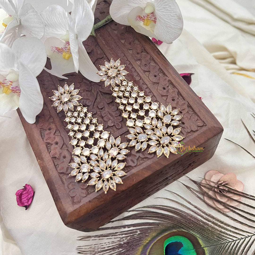 Vriksham Elegant Golden Touch Long Statement & Floral CZ Danglers Earrings-G20147
