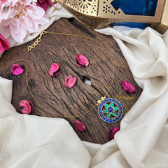 Vriksham Unique Round Shape Floral Invisible Chain-Blue Green-G18367