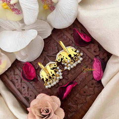 Vriksham Golden Elephant Grid Pearl Drop Kundan Jadau Bugadi-J4136