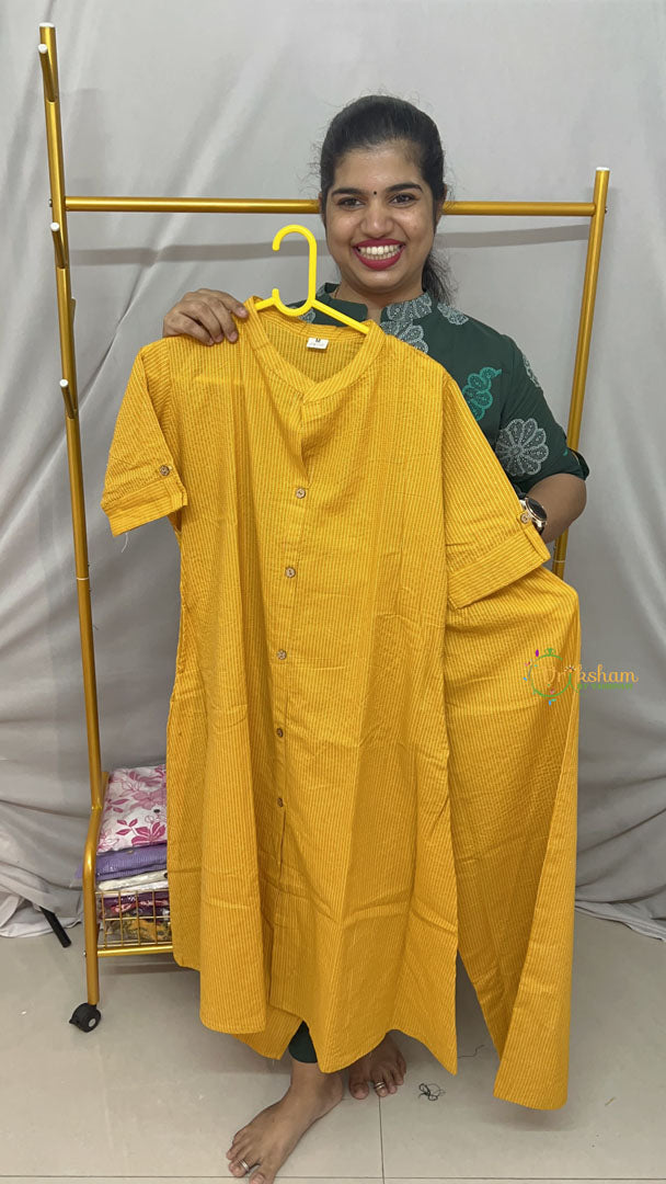 Vriksham Striped Co-ord Set-Mustered Yellow-VS4411
