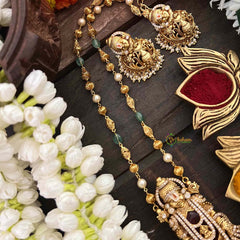 Vriksham Exquisite Matte Tirupati Balaji With Handcrafted Red Ruby Accents Pendant Chain-Aqua Green Bead-G22203