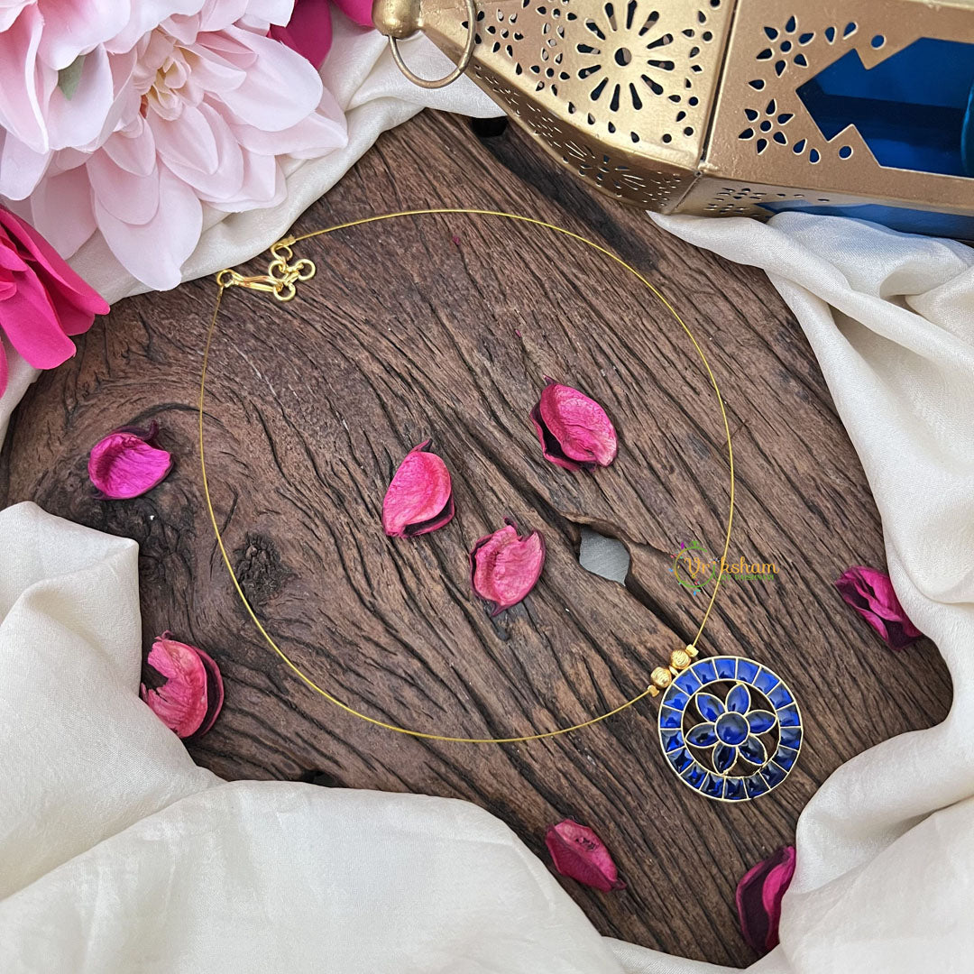 Vriksham Unique Round Shape Floral Invisible Chain-Blue-G18366
