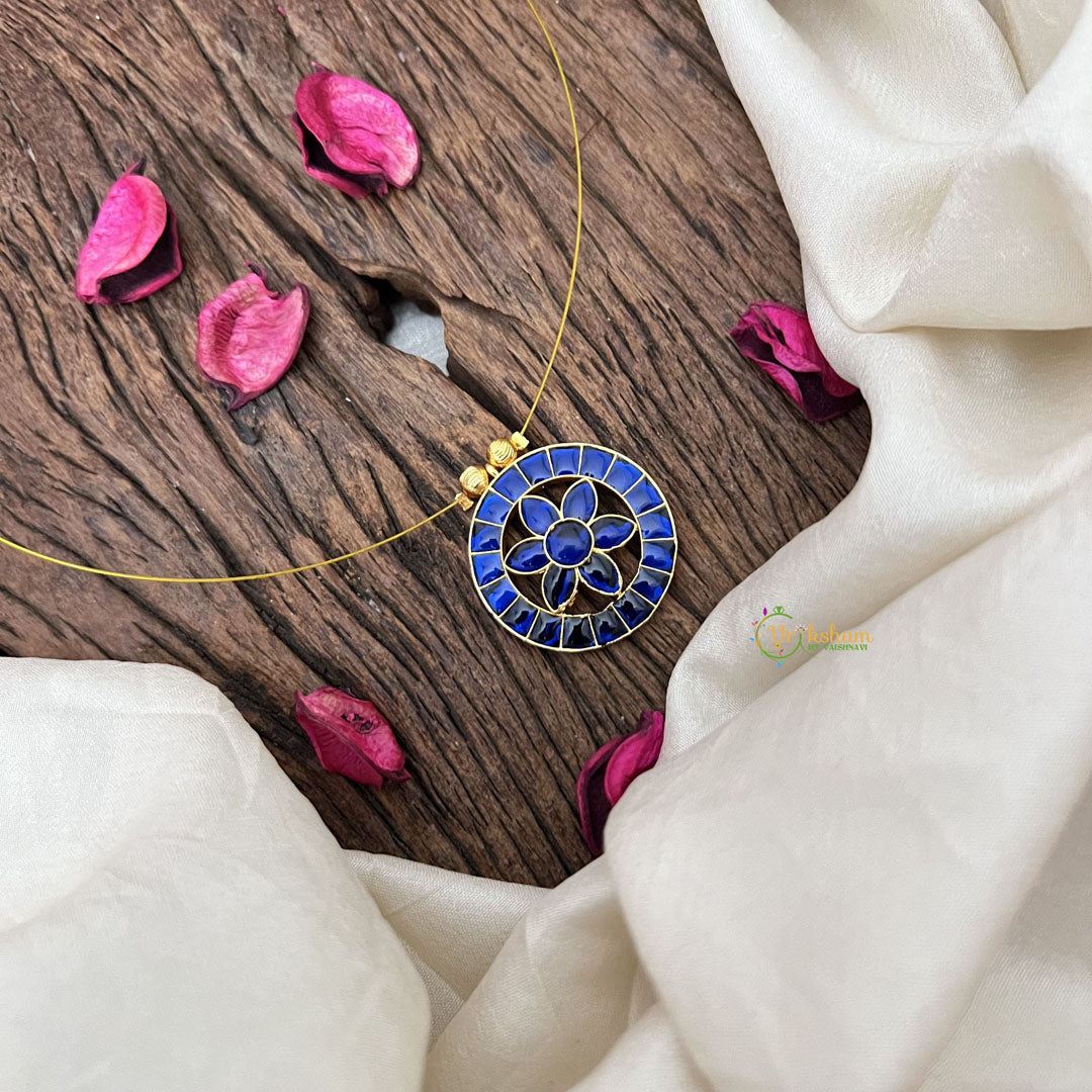 Vriksham Unique Round Shape Floral Invisible Chain-Blue-G18366