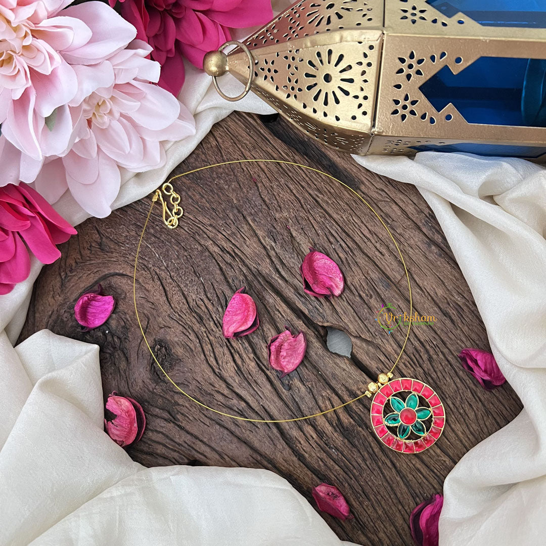 Vriksham Unique Round Shape Floral Invisible Chain-Red Green-G18365