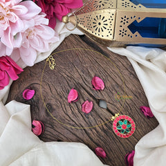 Vriksham Unique Round Shape Floral Invisible Chain-Red Green-G18365