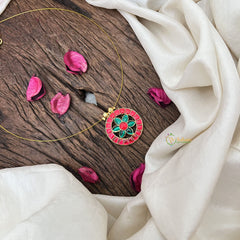 Vriksham Unique Round Shape Floral Invisible Chain-Red Green-G18365