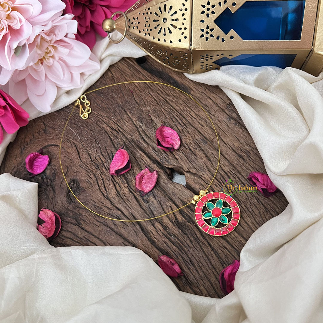 Vriksham Unique Round Shape Floral Invisible Chain-Red Green-G18365