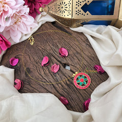 Vriksham Unique Round Shape Floral Invisible Chain-Red Green-G18365