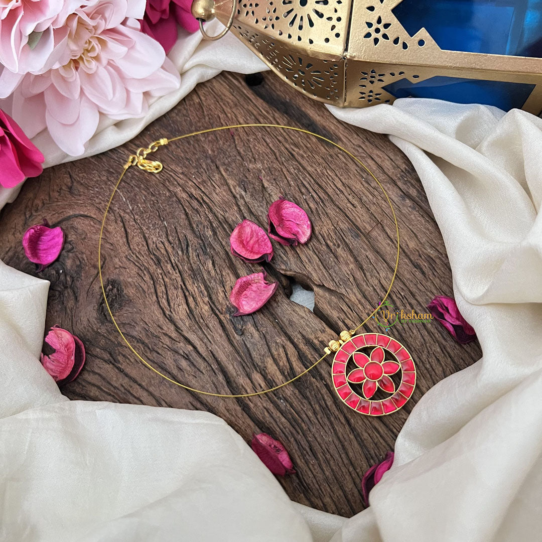Vriksham Unique Round Shape Floral Invisible Chain-Red-G18364