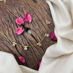 Vriksham Gold Look Alike AD Stone 5 Floral Invisible Chain-Lavender-G18344