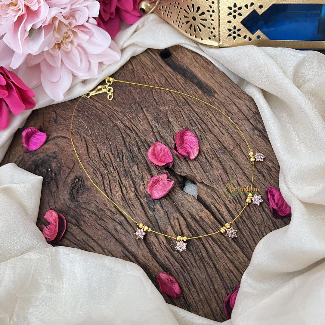Vriksham Gold Look Alike AD Stone 5 Floral Invisible Chain-Lavender-G18344