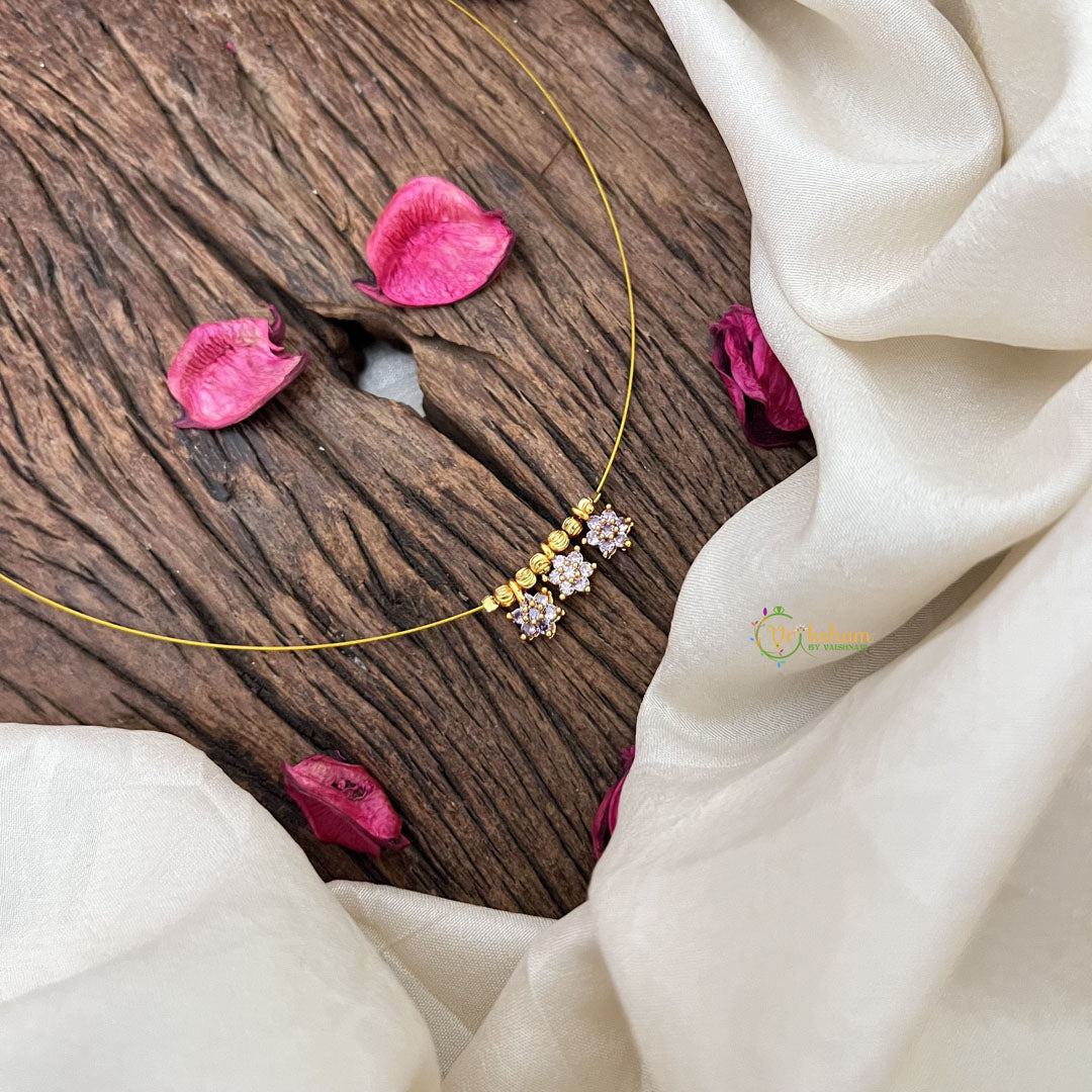 Vriksham Gold Look Alike AD Stone 3 Floral Invisible Chain-Lavender-G18342