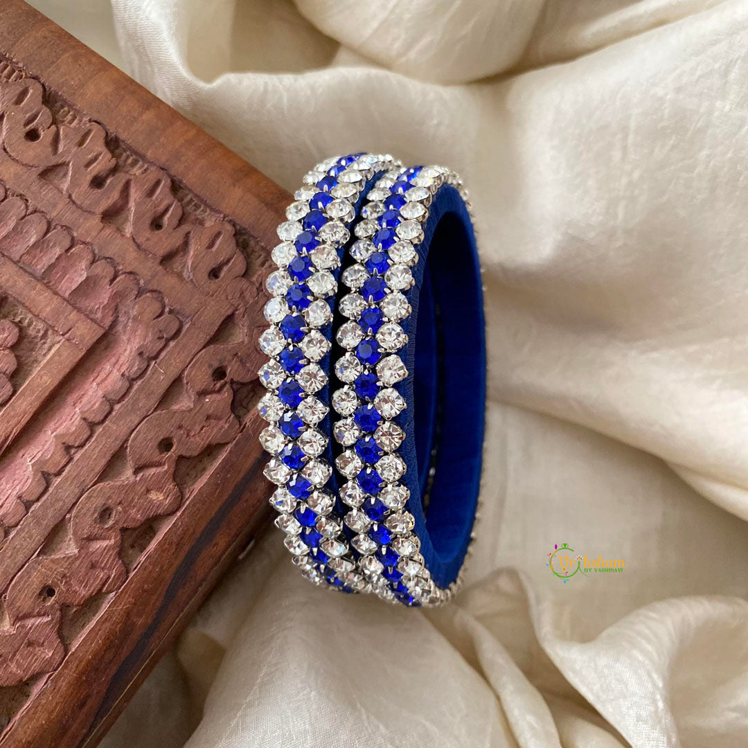 3 Line Stone Silk Thread Kundan Bangle -Dark Blue White-G12308