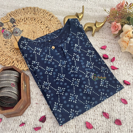 Vriksham Dark Blue Handbloack Cotton Short Kurti-VS4258