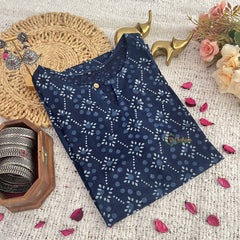 Vriksham Dark Blue Handbloack Cotton Short Kurti-VS4258