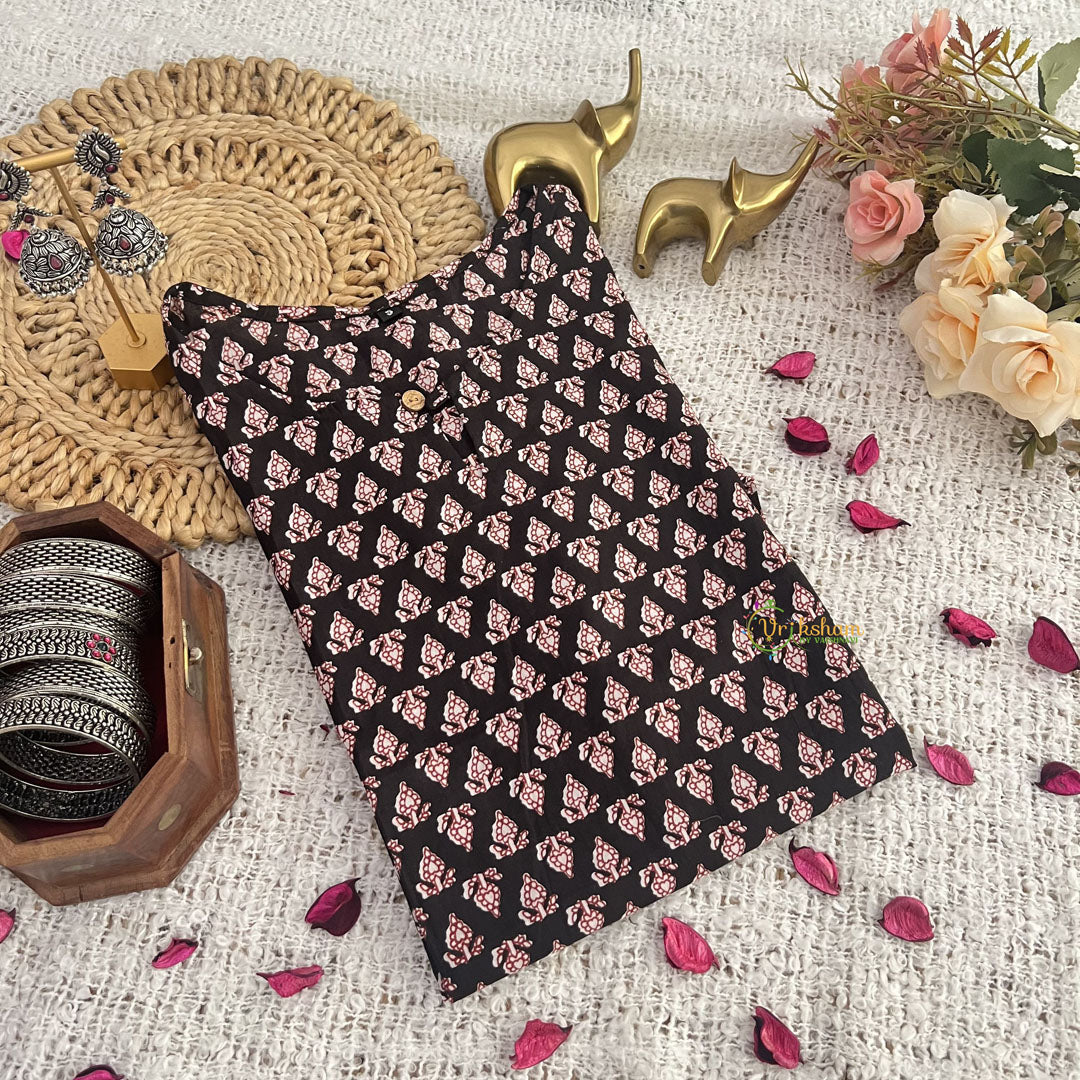 Vriksham Black Handblock Cotton Short Kurti-VS4262