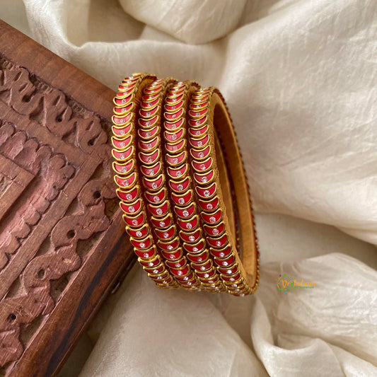 Red Stone Silk Thread Kundan Bangle-Chand-G12281