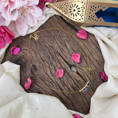 Vriksham Gold Look Alike AD Stone 3 Floral Invisible Chain-Blue-G18340